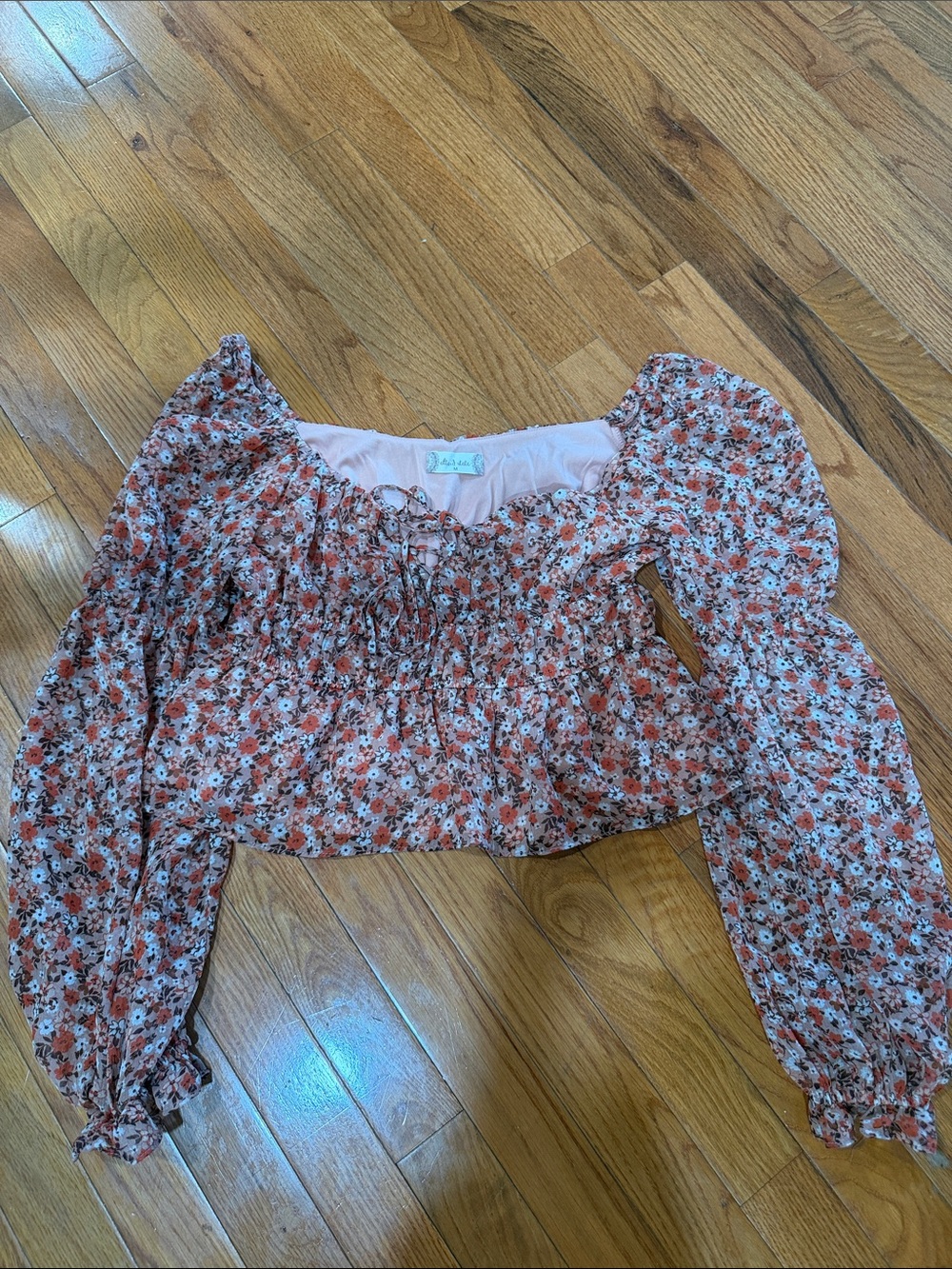 Altar'd State Pink Floral Smocked Long Sleeve Peasant Top